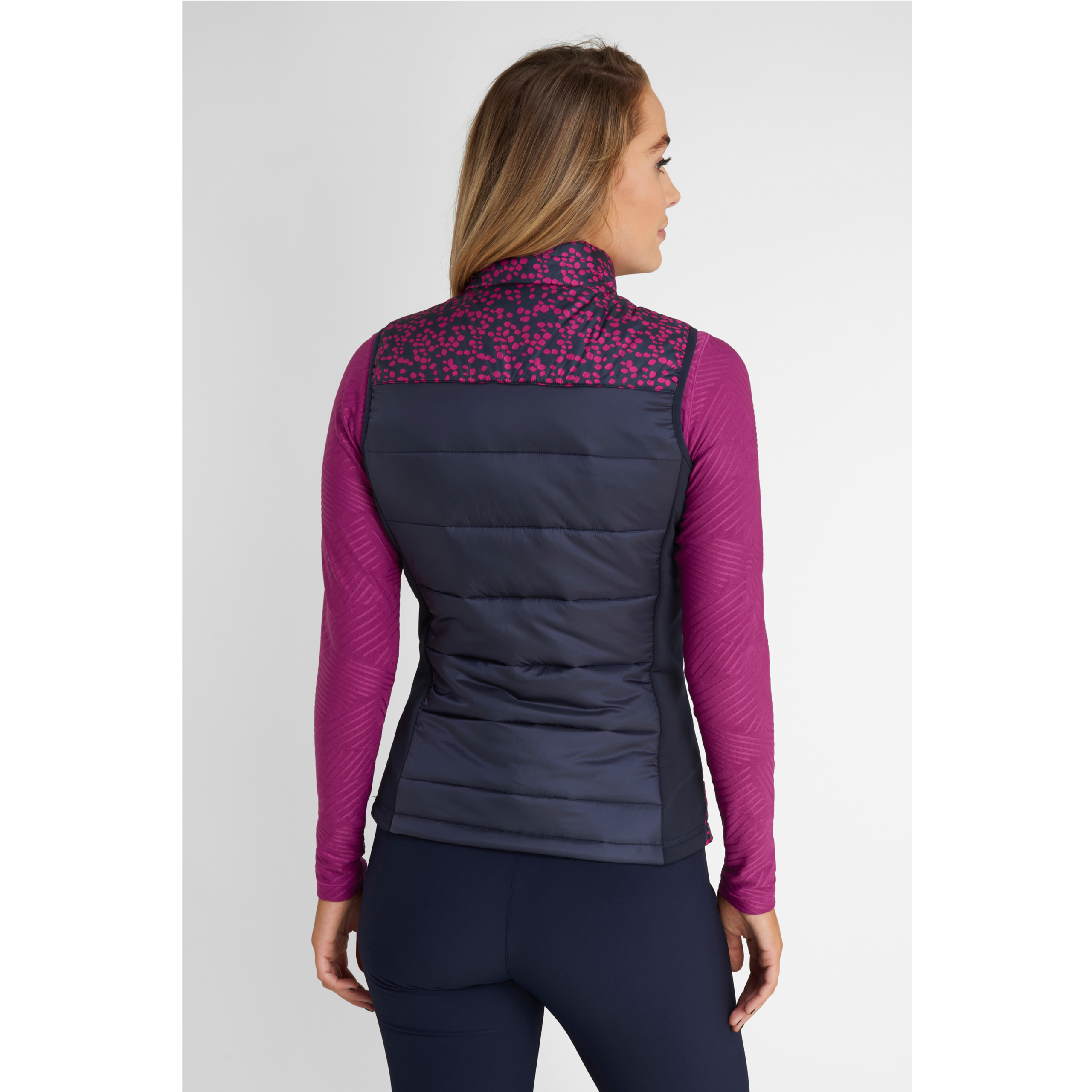 Green Lamb Giselle Print Quilted Gilet Pebble/Navy